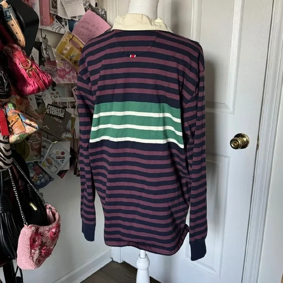 Tracksmith Navy and Burgundy Striped Longsleeve Shirt XL - Picture 4 of 5